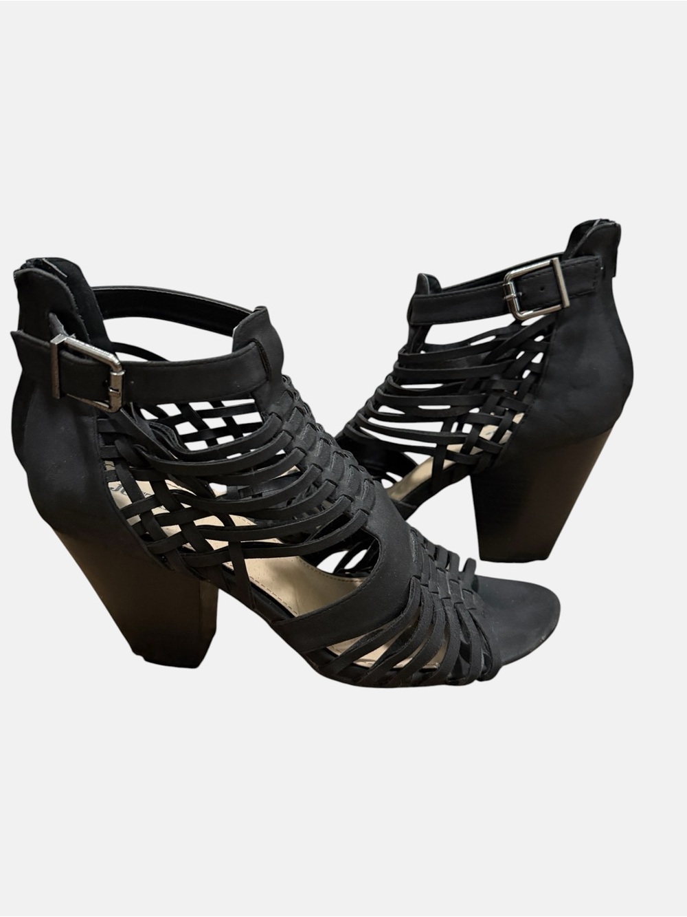 JustFab Black Strappy Cage Block Heels